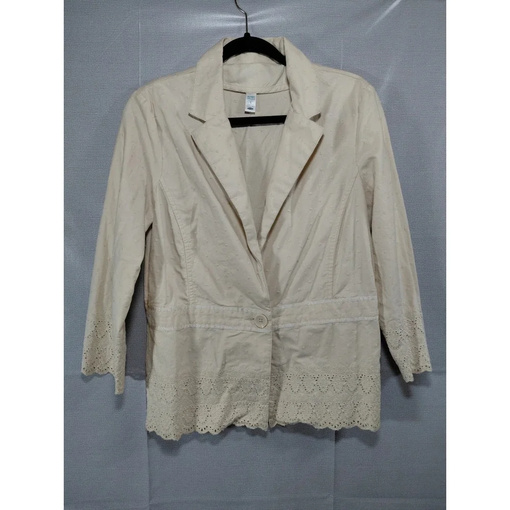 Vtg Y2k Old Navy Floral Scalloped Jacket‎ Women's LG Tan Single Button
